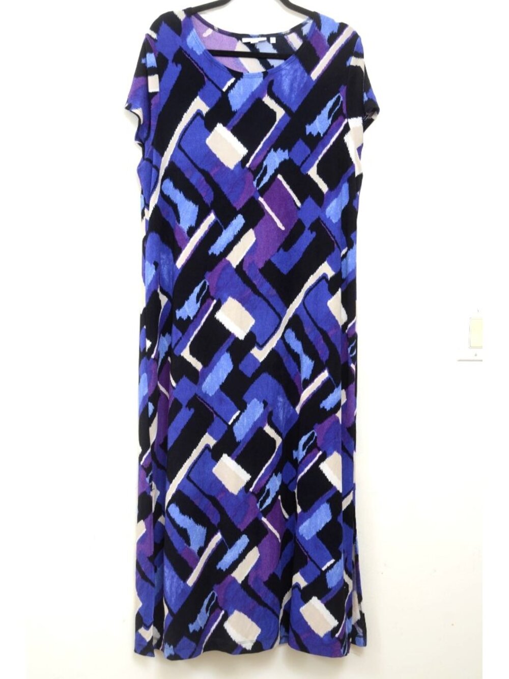 Chico's (3) XL Artsy Cap Sleeve Maxi‎ Dress Abstract Print Side Slit Pullover